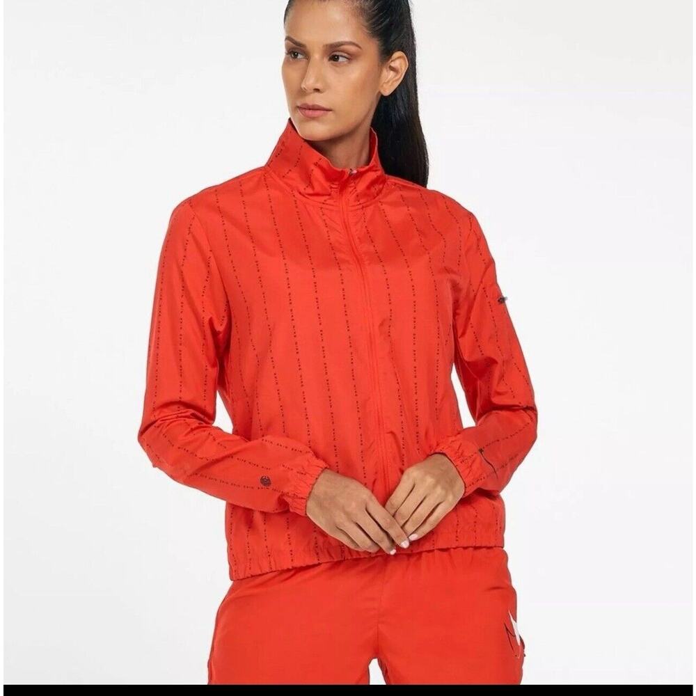 Nike Women's Dri-FIT Icon Clash Windbreaker Jacket Sz L Red Monogram Running Zip